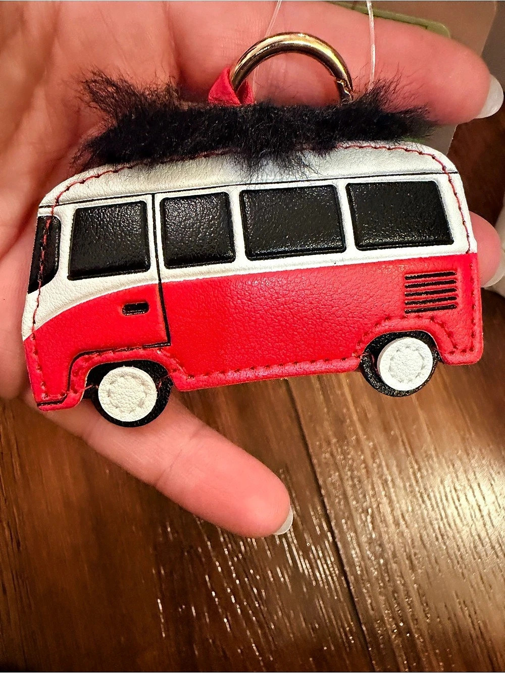 Red bus Van black fur Keychain Key Holder